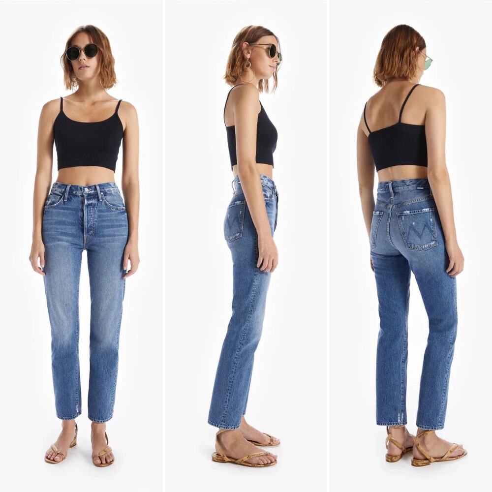 MOTHER Superior High Waisted Hiker Hover Jeans Sz 24 Blue Straight Leg Mom Jean